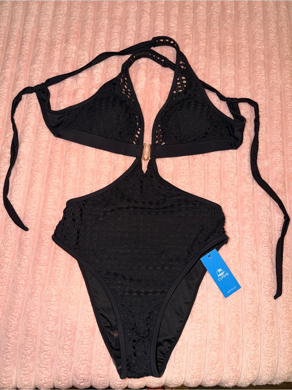 Cupshe Black Crochet Cutout One-Piece Swimsuit